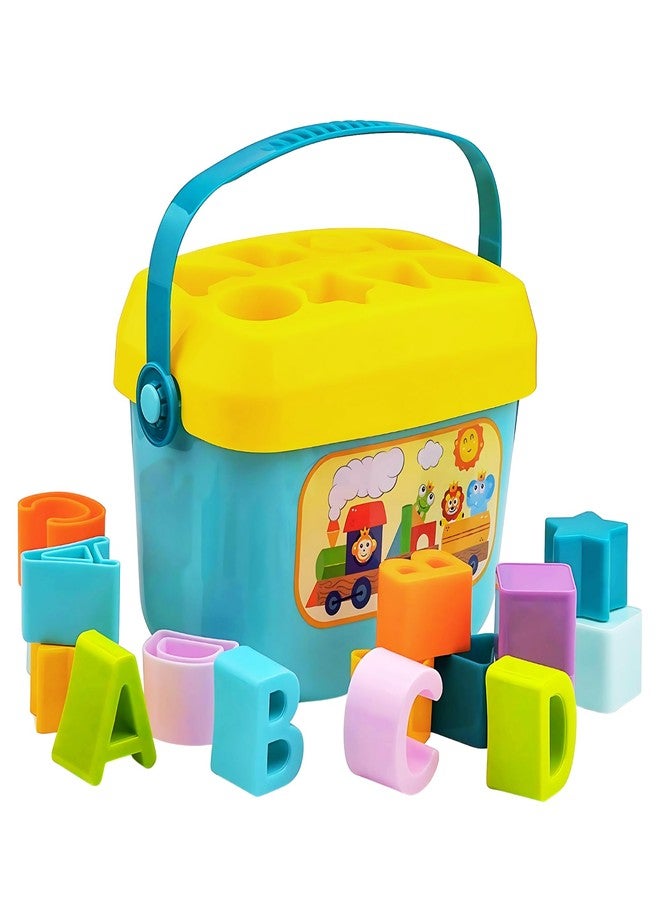 BuGBee Baby and Toddler Plastic First Block Shape Sorter - 16 Building Blocks, ABCD Alphabets, Colors, Sorting & Stacking Educational Activity Toy | Best Gift Toy for 1 Year Old - Image 1